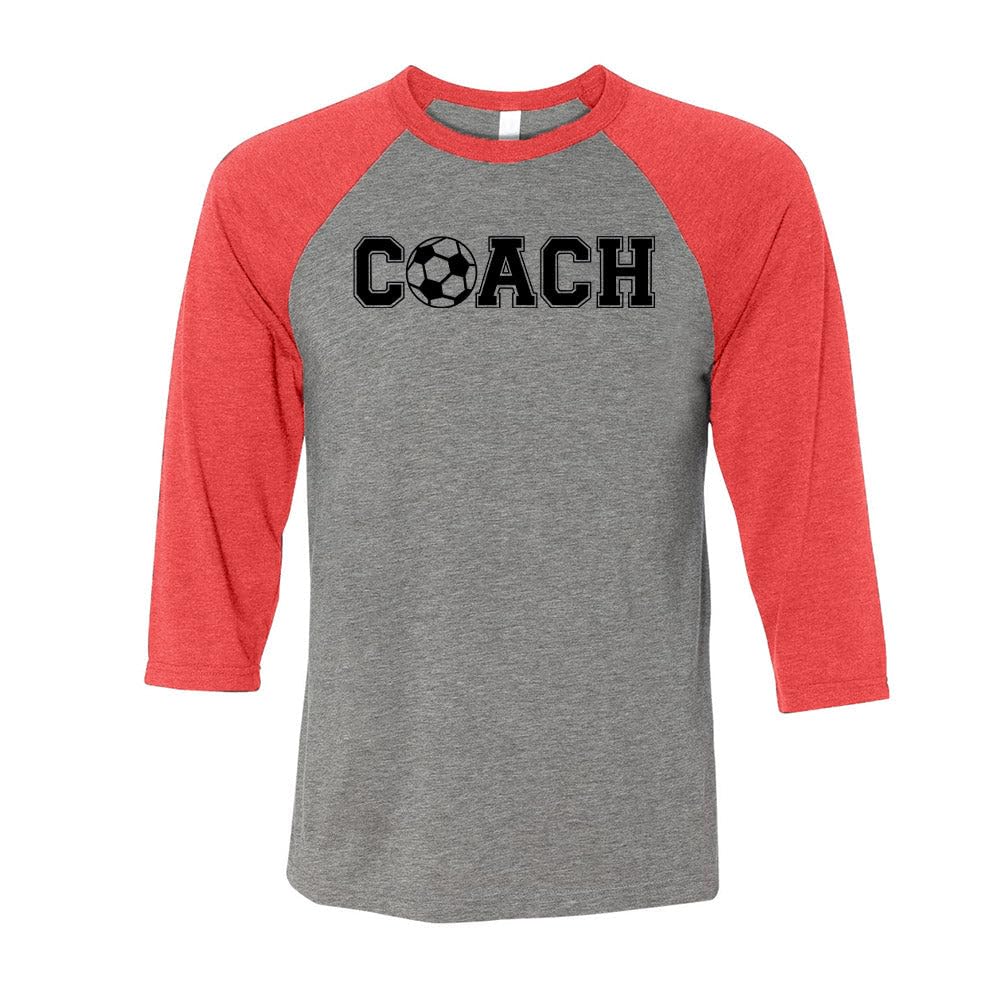 Varsity Soccer Coach Three-Quarter Raglan Sleeve Baseball Shirt Unisex Large Grey/Red