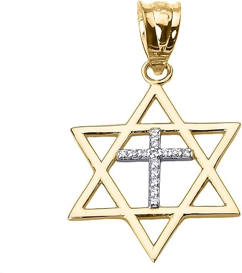 10k Rose Gold Jewish Star Of David Pendant With Diamond Cross - High Polish Charm - View #3