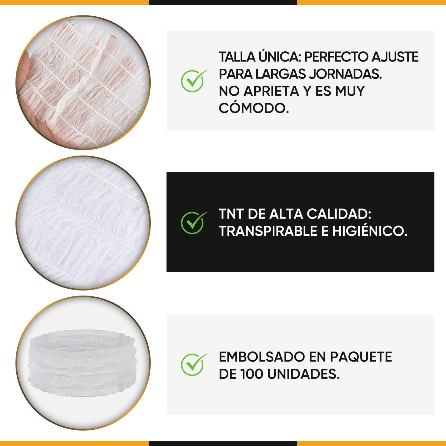 Diademas Desechables Banda Elástica Pelo, 100 PCS para Mujer, Profesional y Personal, Higiénicas, Spa Salón