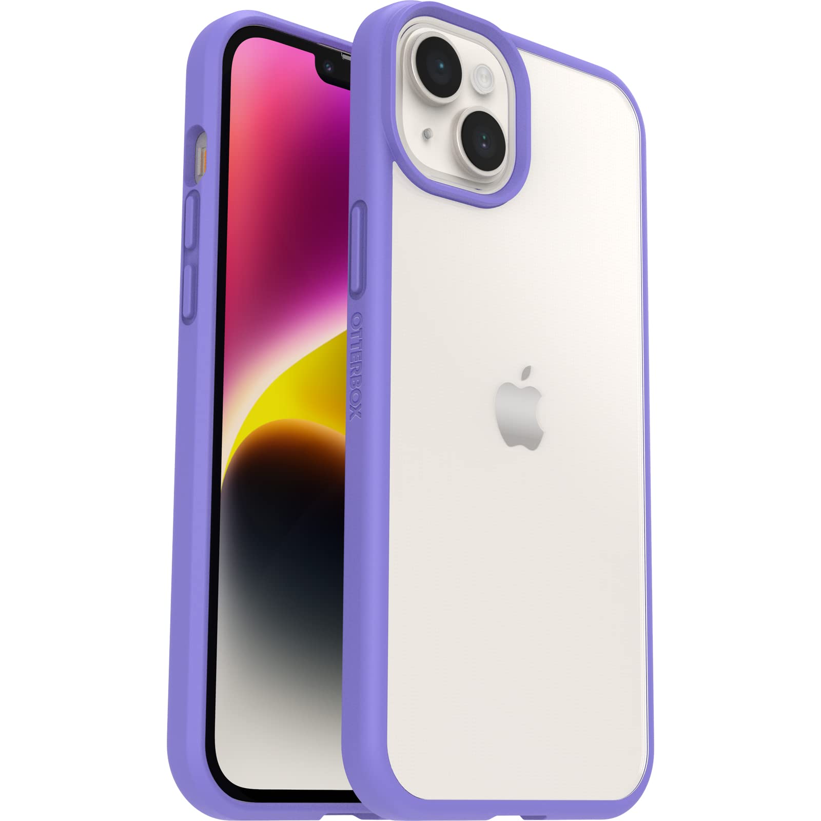 OtterBox Cover per iPhone 14 Plus Sleek, resistente a shock e cadute, testata a norme anti caduta MIL-STD 810G, Protezione Antimicrobica, Trasparente/Viola, Senza Retail Package