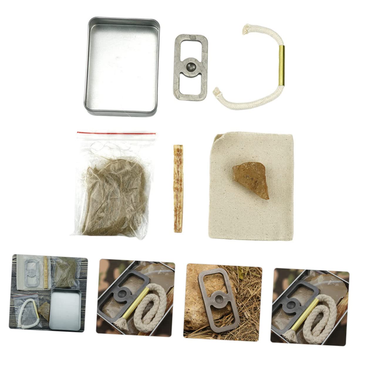 POPETPOP Kit de Cuerda de Algodón y Pedernal para Fuego al Aire Libre, Herramienta de Supervivencia para Camping Combustión Instantánea, Adecuado para Cocinar y Parrilladas