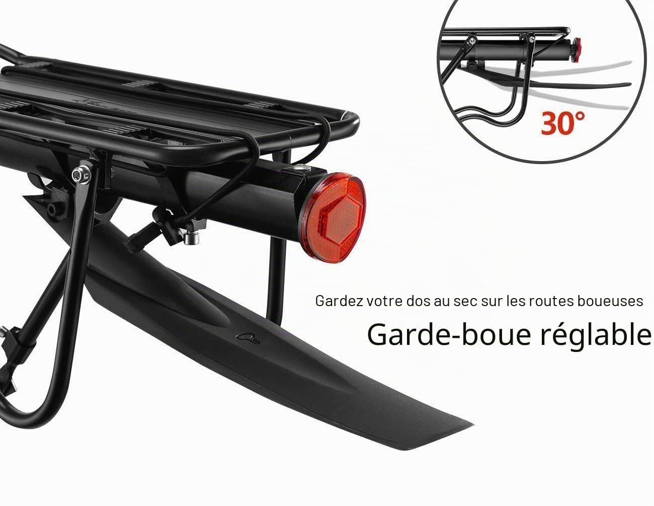 ROCKBROS Porte Bagages Vélo Arrière VTT Fixation Tige de Selle, Transporteur avec Reflecteur et Garde-Boue, Universel Installation Rapide Noir