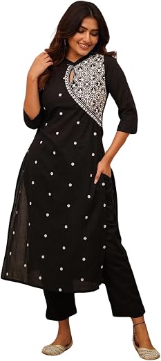 FABNEX Kurta Set for Women | Women Kurta Pant Set |Cotton Blend Embroidered Regular Women Kurti Set (K-34-38)