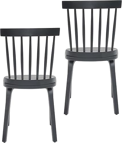Miniatura 4 de 2-Pack Black Farmhouse Spindle Back Wooden Dining Chairs - Mid-Century Modern French Country Style