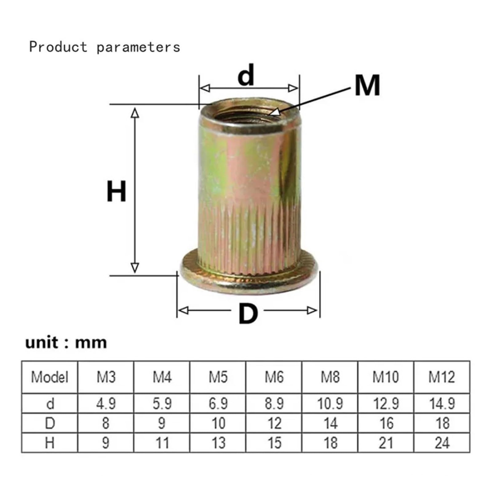 Dadi a rivetto 30-200 pz M3-M12 304 Acciaio Inossidabile Al Carbonio Alluminio Testa Svasata Piatta Rivetto Dado Inserto Nutsert Cap(Aluminum,M5 200Pcs)