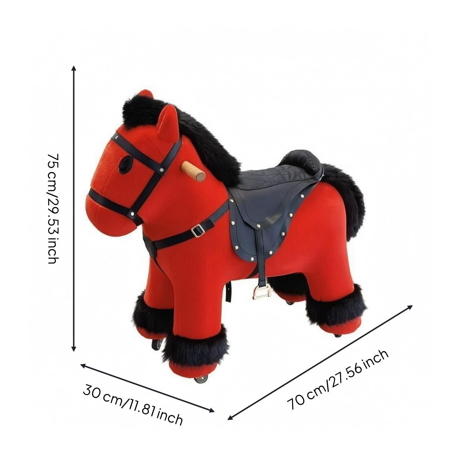 Cavallo Cavalcabile di Peluche Decorativo Sgabello Cavallo senza senza Alimentazione Elettrica Arredo Gioco per Bambini, Rosso, 70 30 75 Cm