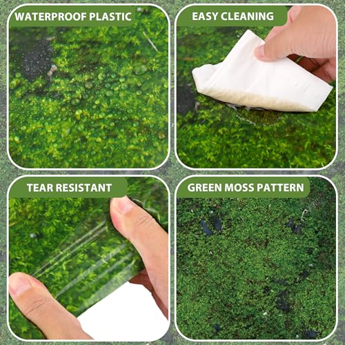 Image of Kochorie 100 Ft x 54 Inch Green Moss Tablecloth Roll with Slide Cutter Box Disposable Green Grass Plastic Tablecovers Cut to Size Tablecloth Jumbo Jungle Backdrop for Birthday Picnic Baby Shower