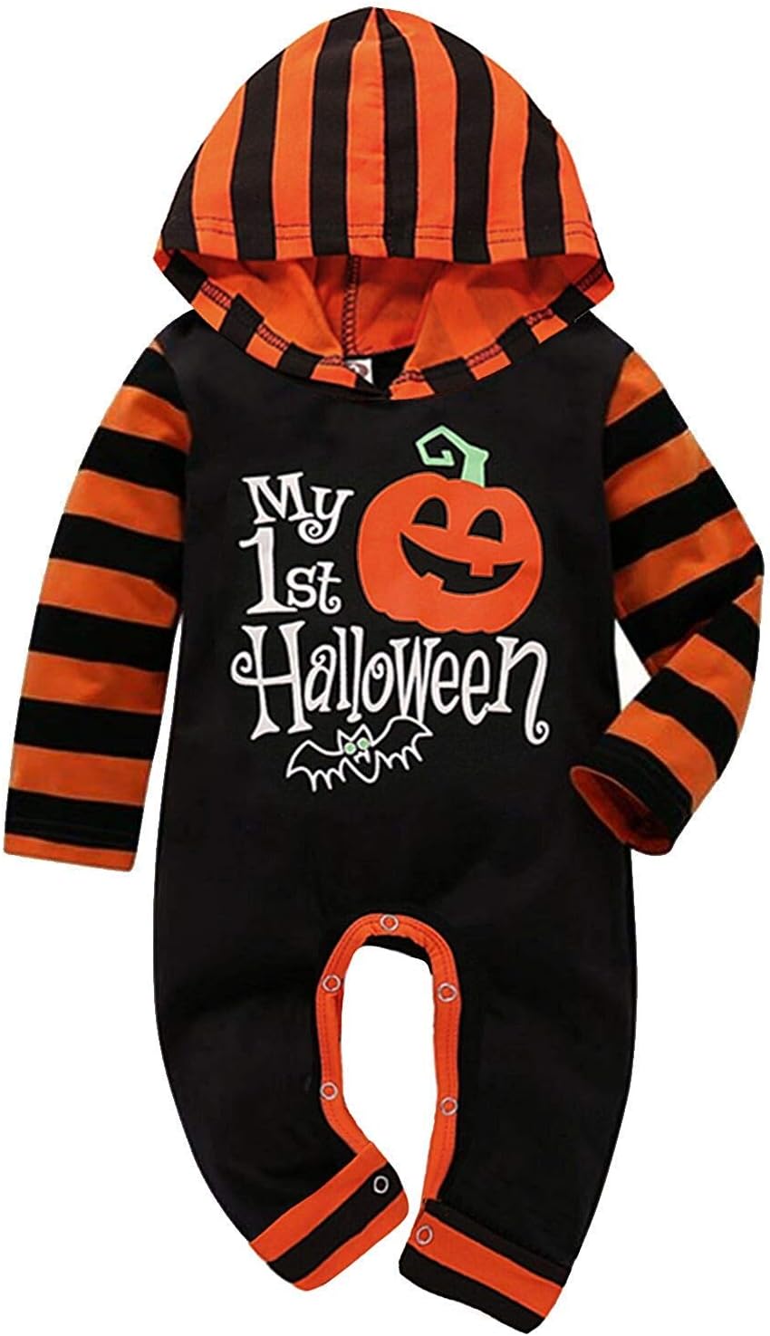 Halloween Baby Boy Girl Outfit My First Halloween Pumpkin Hoodie Romper Bodysuit One-Piece Jumpsuit