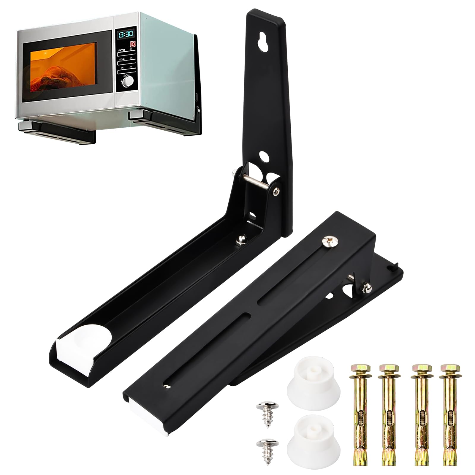 Estante de pared para microondas, soporte de pared para ahorrar espacio, ajustable, plegable, fácil instalación, color negro