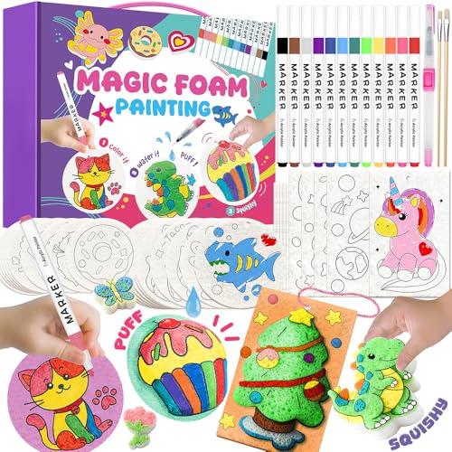 Cocostar Magic Foam Texture Painting Kit - 84pcs Arts and Crafts for Girls 4-6-8-10 Puffy Magic Paint Set Kids Paint by Number 3D Art Craft for Kids - Ideal Gifts for Girls 4 5 6 7 8 9 10