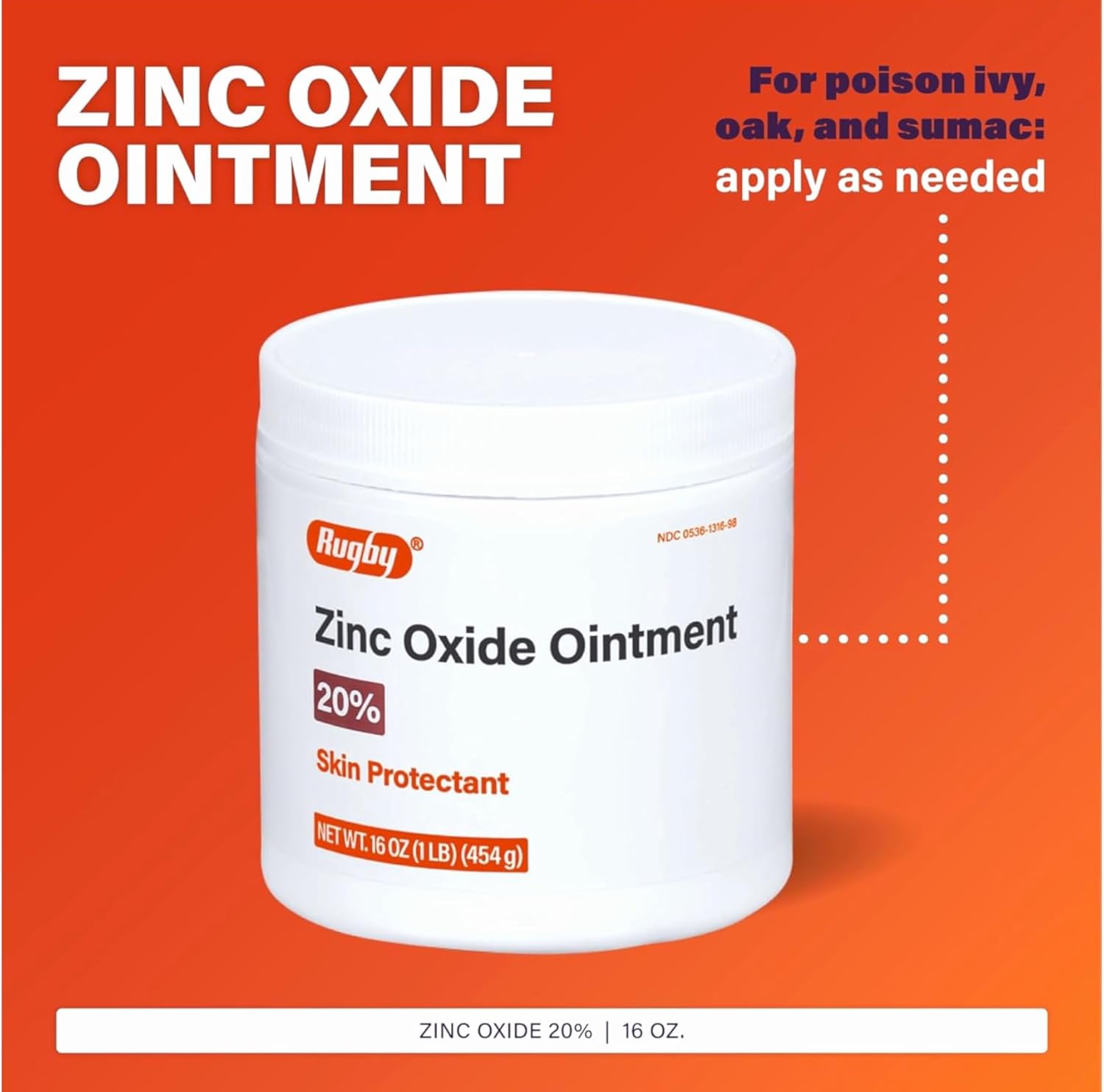 Rugby Zinc Oxide Ointment Skin Protectant - 20% - 16 Oz (1lb) (454 g) - 5 Pack