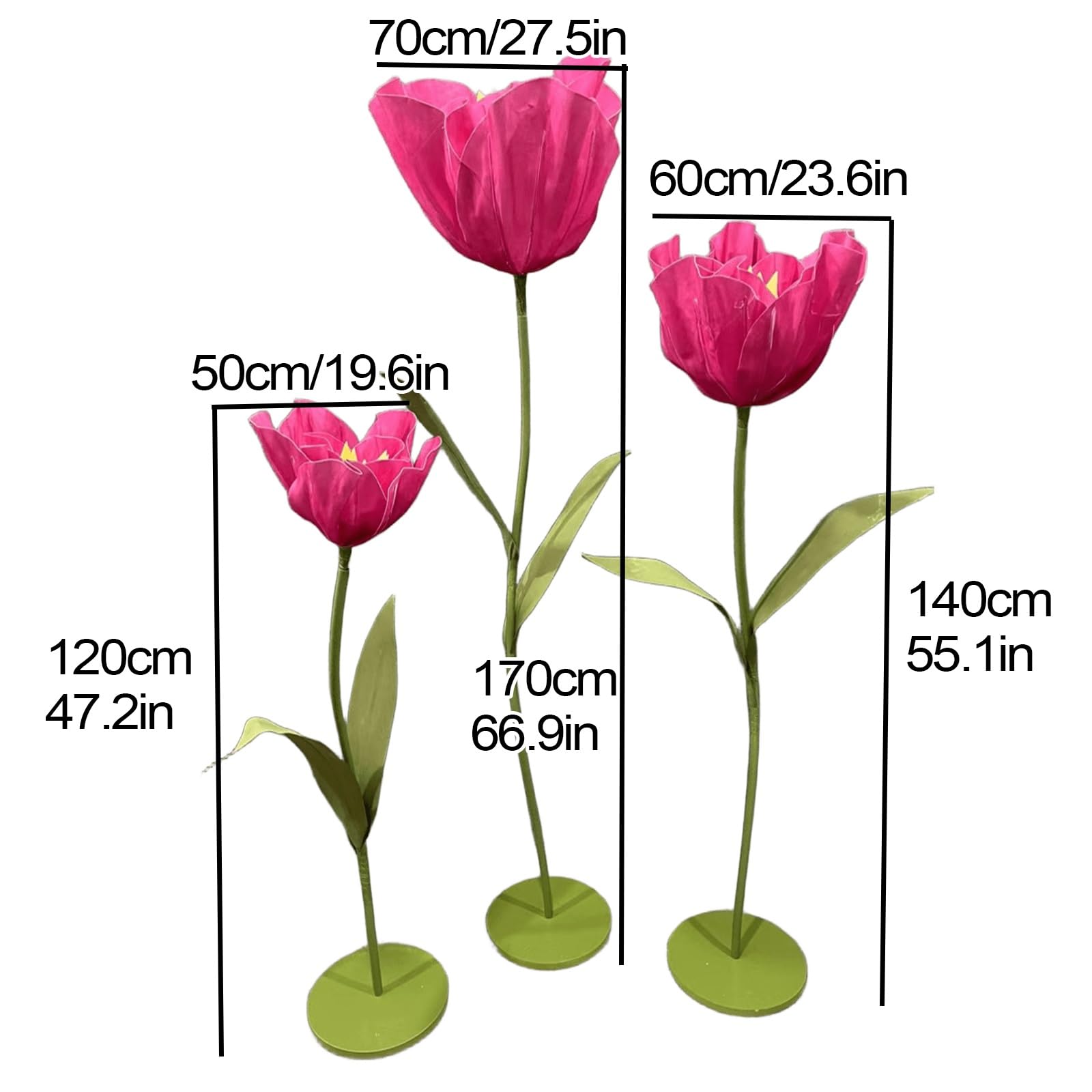Flores Gigantes para Decoracion - Juego de 3 tulipanes artificiales de EVA impermeables con tallo flexible y base para bodas, recepciones, cumpleaños, Pascua, día de la madre