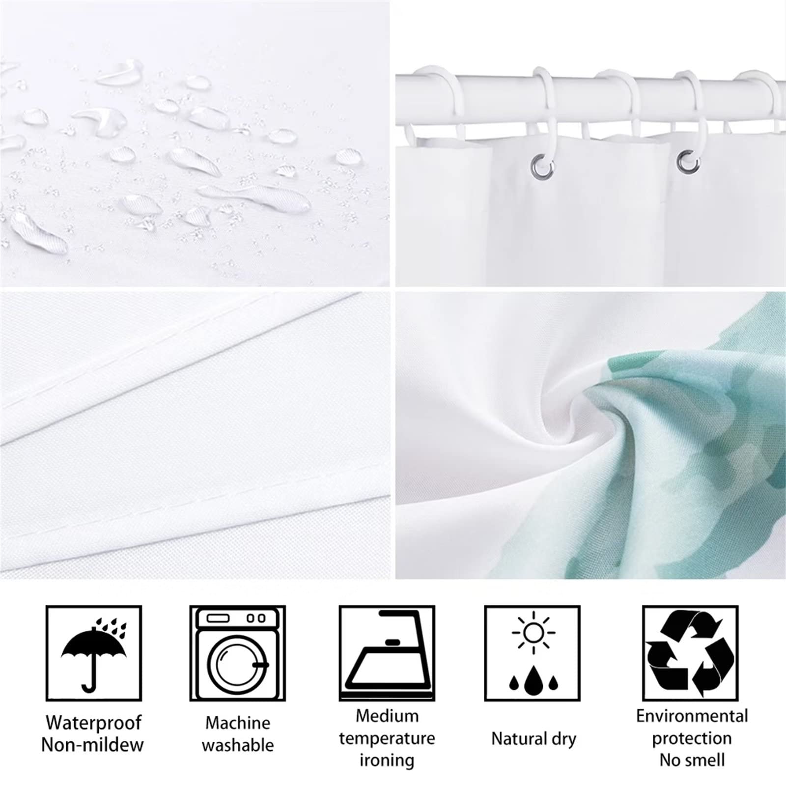 Tenda Doccia Alce colorato, Tende Doccia 4 Pz Con Tappetini da bagno/Sedile da toilette/U Forma Tappetini per pavimentiTenda per Doccia Impermeabili Tenda Vasca da Bagno con 12 Ganci 150x180cm Z-28