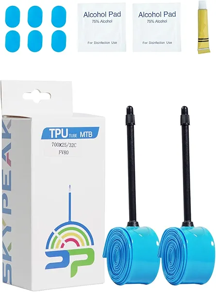 Bike Tire Tube for 700C Road / MTB29 / Gravel, TPU Bike Inner Tube with 42/60/80mm Presta Valves, Ultra-Light & Puncture Resistant TPU Inner Tube(Include Patch Repair Kits)