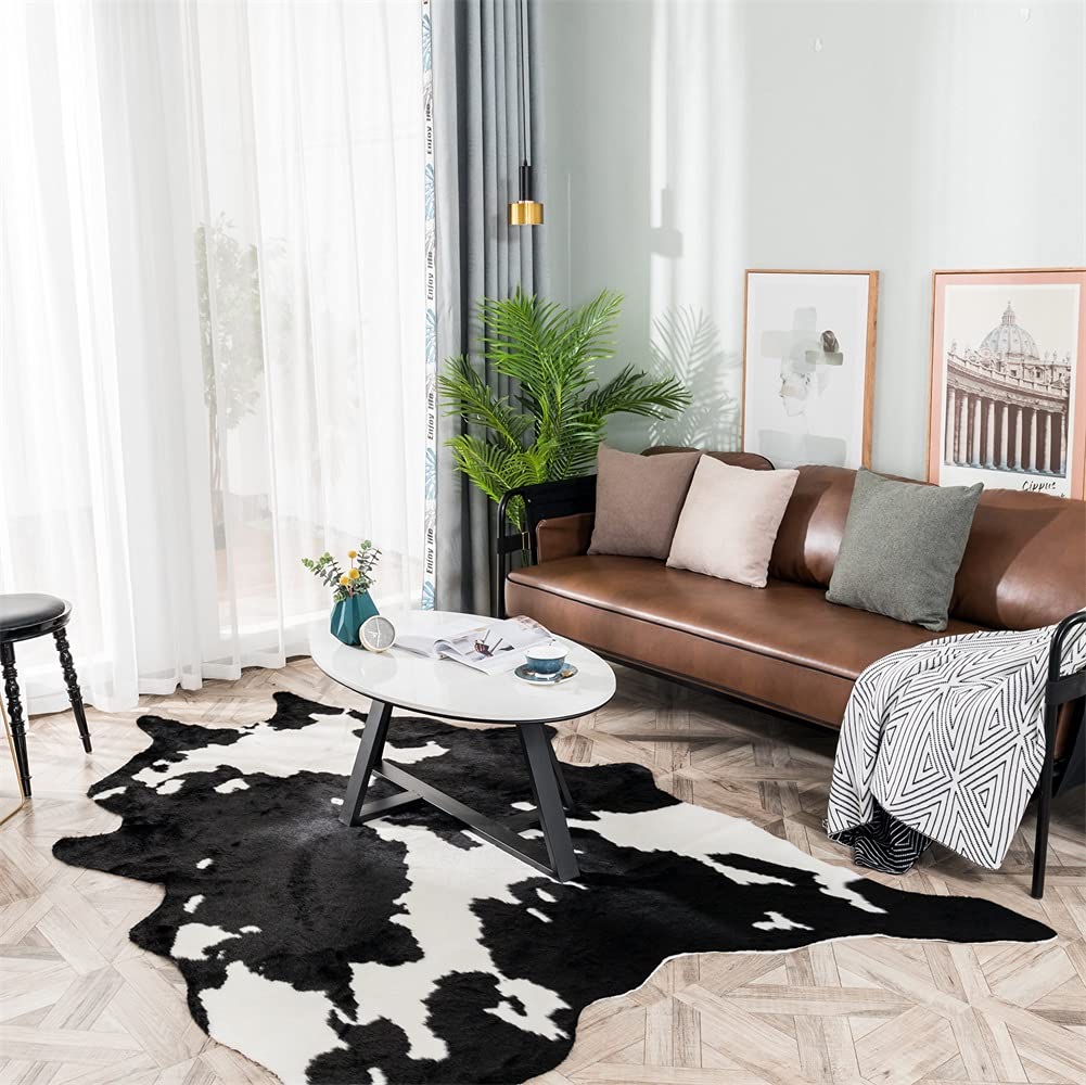 Grand tapis imprimé vache noir et blanc, tapis en fausse peau de vache pour la maison, 158 x 220 cm/1,6 x 2,2 m