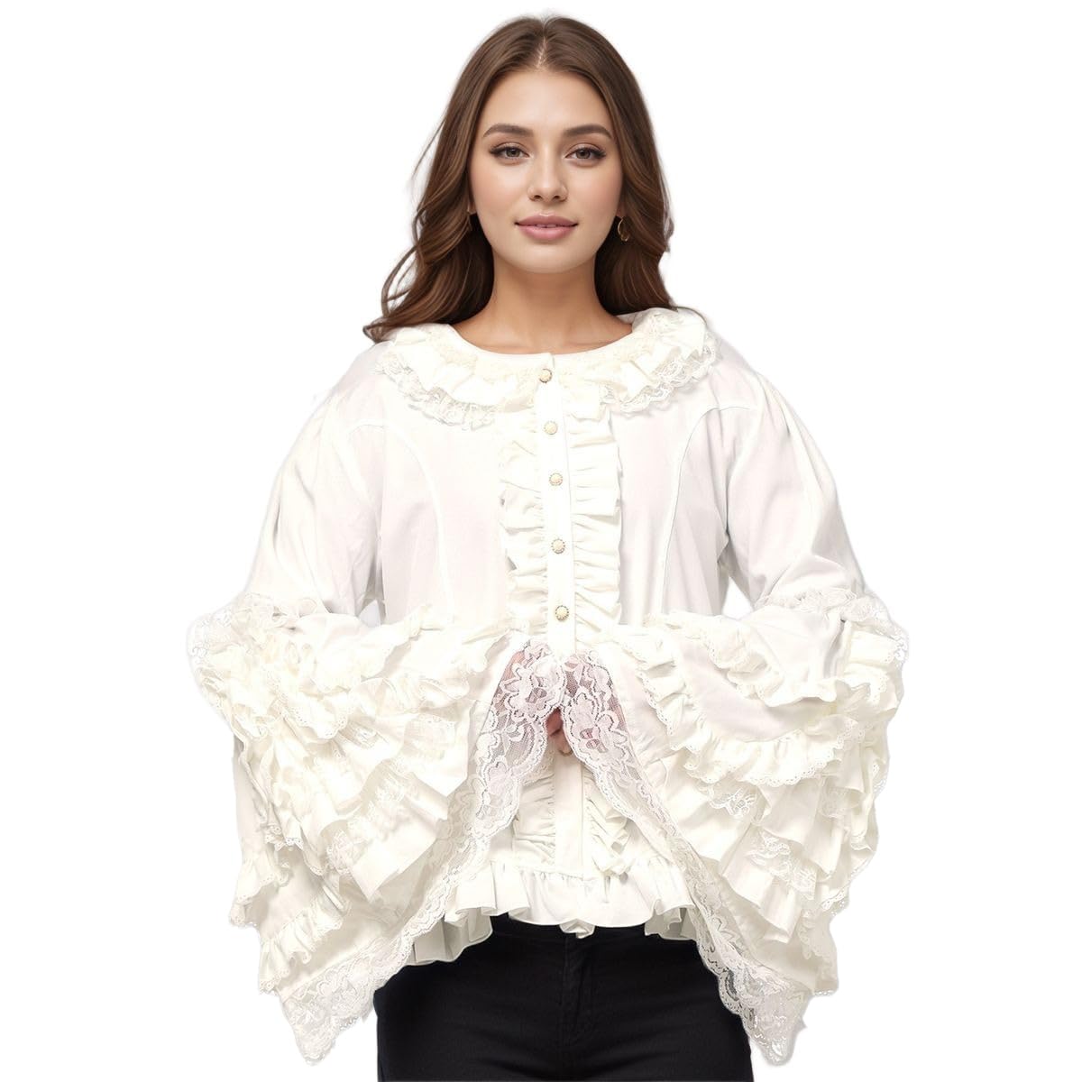 Camicetta da donna Lolita a maniche lunghe in pizzo con volant camicia vittoriana vintage camicetta chiffon volant crop top