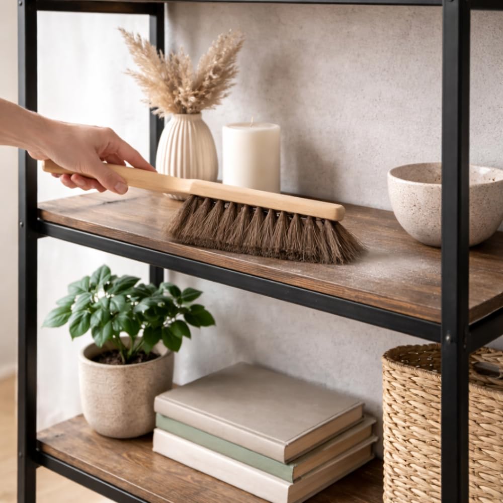 Kehrset mit Besen 120 cm Stiel Handfeger Natur Rosshaar Bodenkehrer Set Haushalt