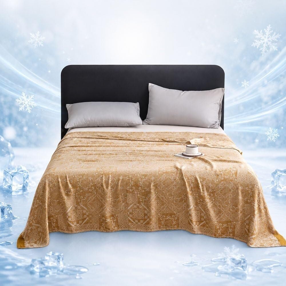 JvFbjLF Blanket – Cooling Fibre, Double-sided & Ultra-thin(Yellow Bohemian,150x200cm)