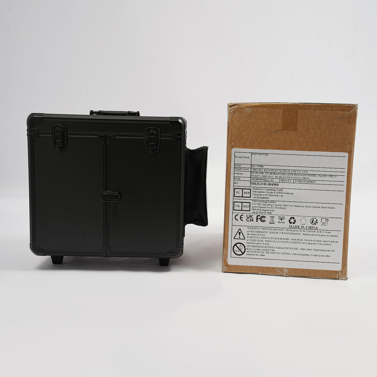 Fusspflegekoffer, Mobiler Fußpflegekoffer mit 2 Räders und 4 Schlüssel, Werkzeugkasten für den Fußpflegedienst, 46 x 29 x 42cm (Schwarz)