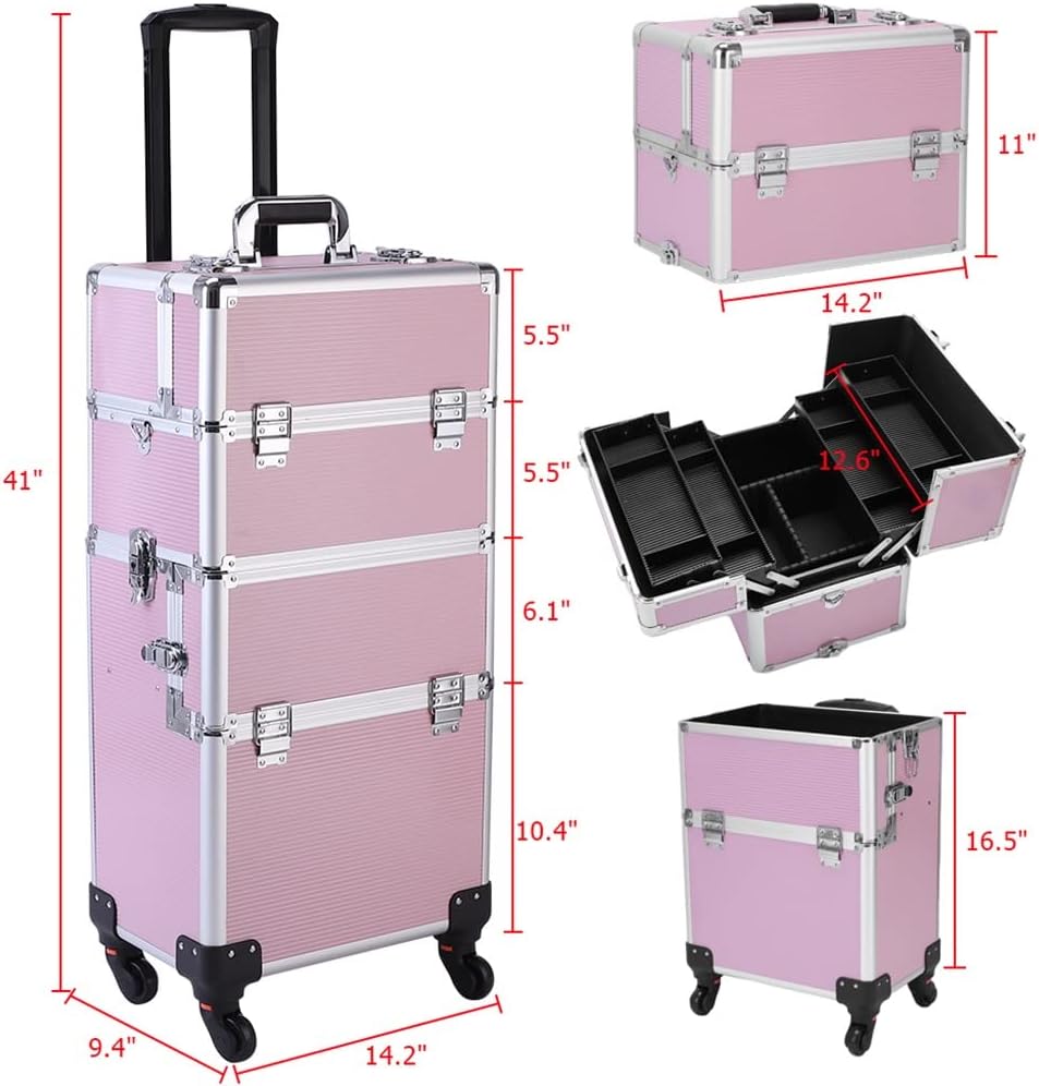 Aluminum Makeup Travel Case Jewelry 3 in 1 Cosmetic Organizer Tattoo Box Luggage