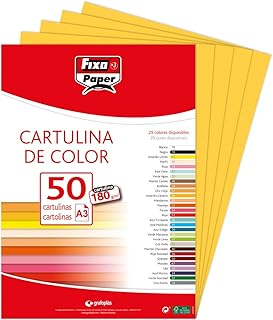 Fixo Paper 11120360 – Pack de cartulinas A3 – 50 unidades color amarillo, 180g