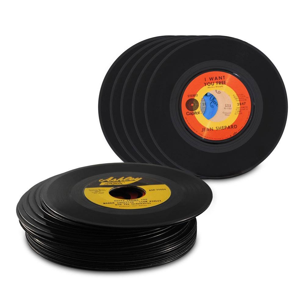Genuine Record Decorations Set of 25| 45 RPM, 7” Vinyl Records| Perfect As Party Decorations, Arts and Crafts Supplies Or Adding A Vintage/ Retro/ Rustic Touch to Your Home Décor
