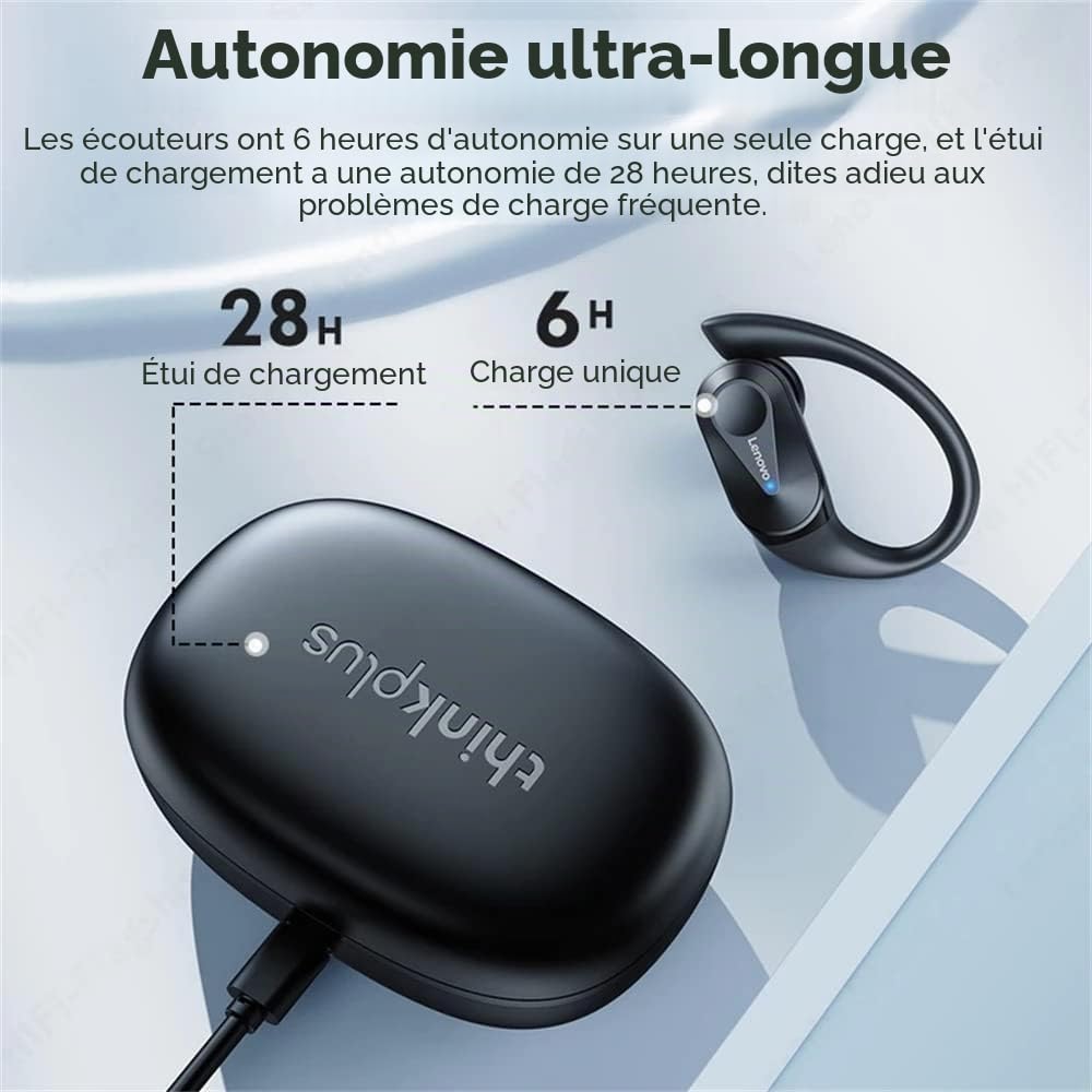 Lenovo LivePods LP75 Oreillettes Bluetooth 5.3 Sport Gym/Running Crochet d'oreille
