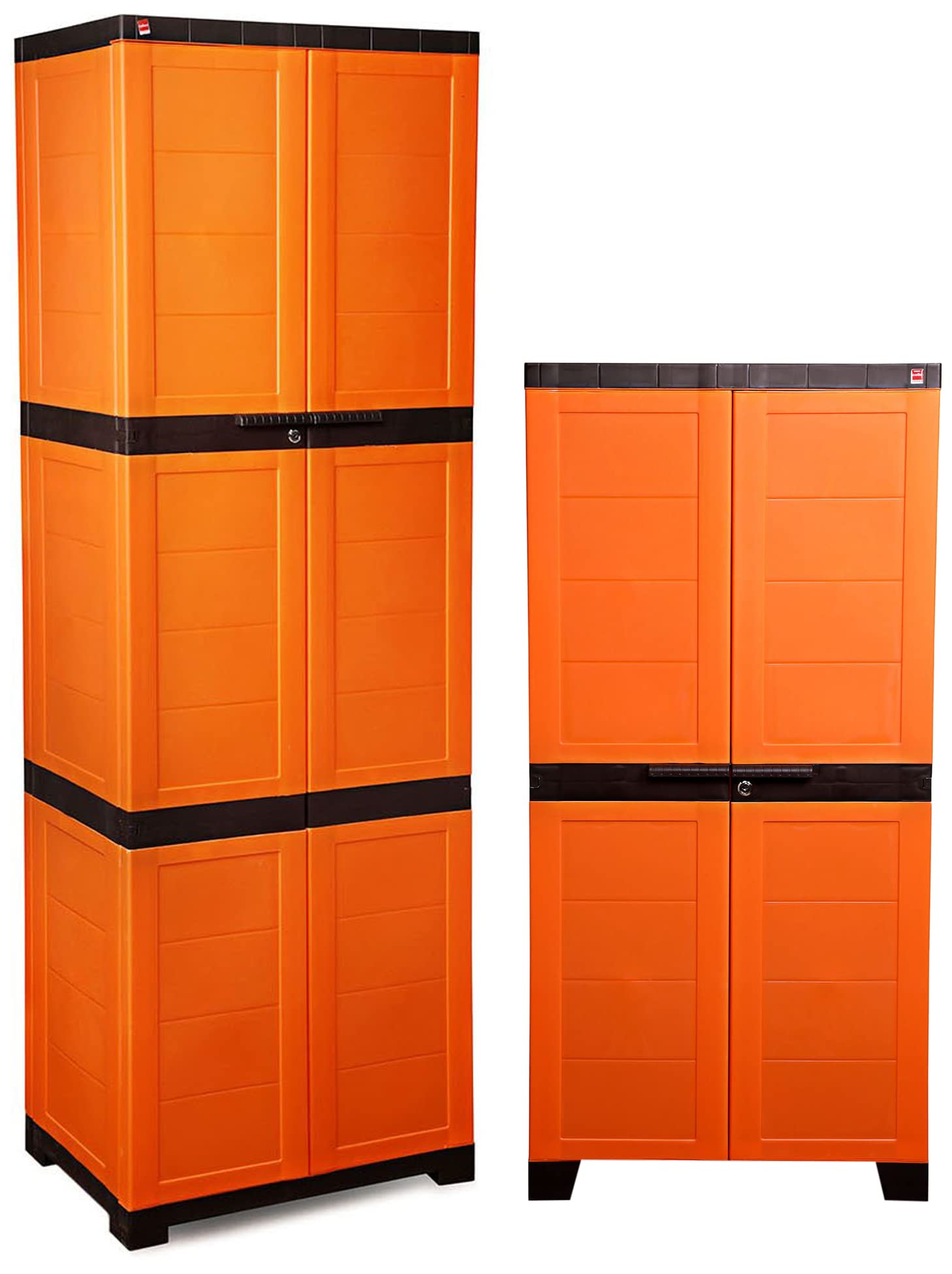 Cello Novelty Large Plastic Cupboard with Lock(Orange and Brown) Novelty Big Plastic 2 Door Cupboard with 3 Shelves (Orange and Brown)-image-29