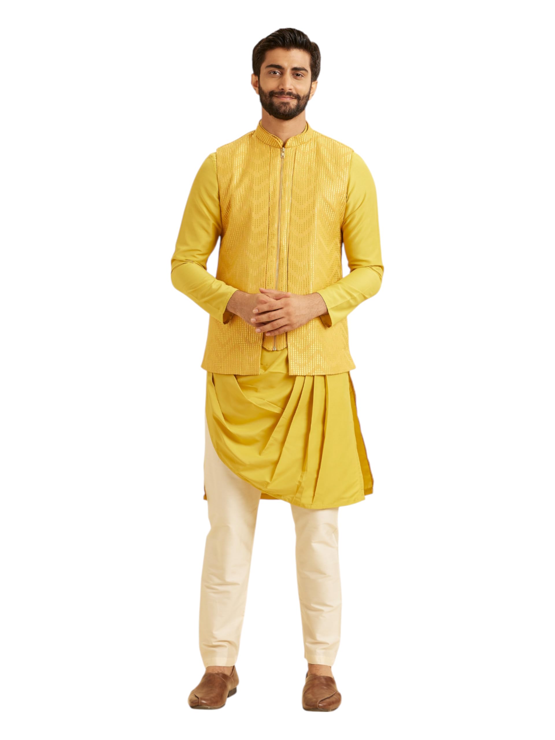 Kurta asymétrique d'exception en satin et soie fine avec veste brodée main