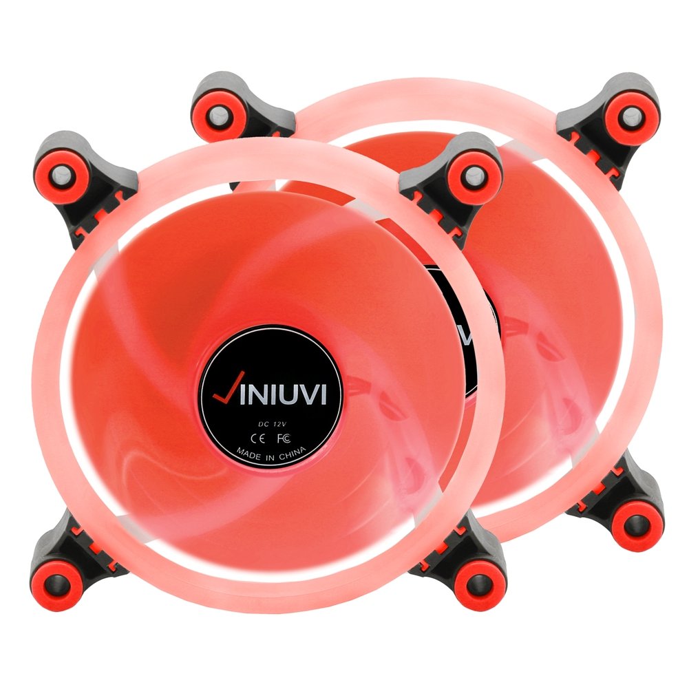 2 Pack iHalo 120mm Red LED PC Fan Cooling PC and Light Up Computer Case with Cool Look, Long Life Bearing with DC 15 LED Illuminating PC Case. Quiet Durable Fans Enhance Performance of Tower