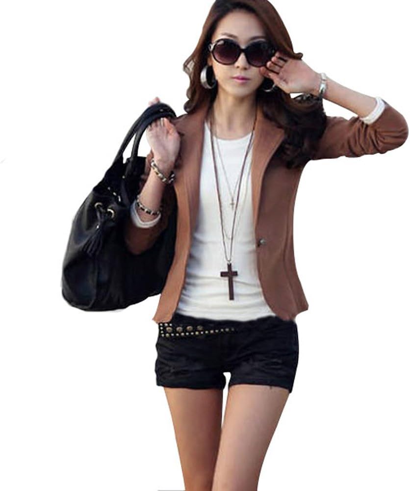 Ajetex Women's Slim Lapel Cotton Office Blazer Size XL Color coffee