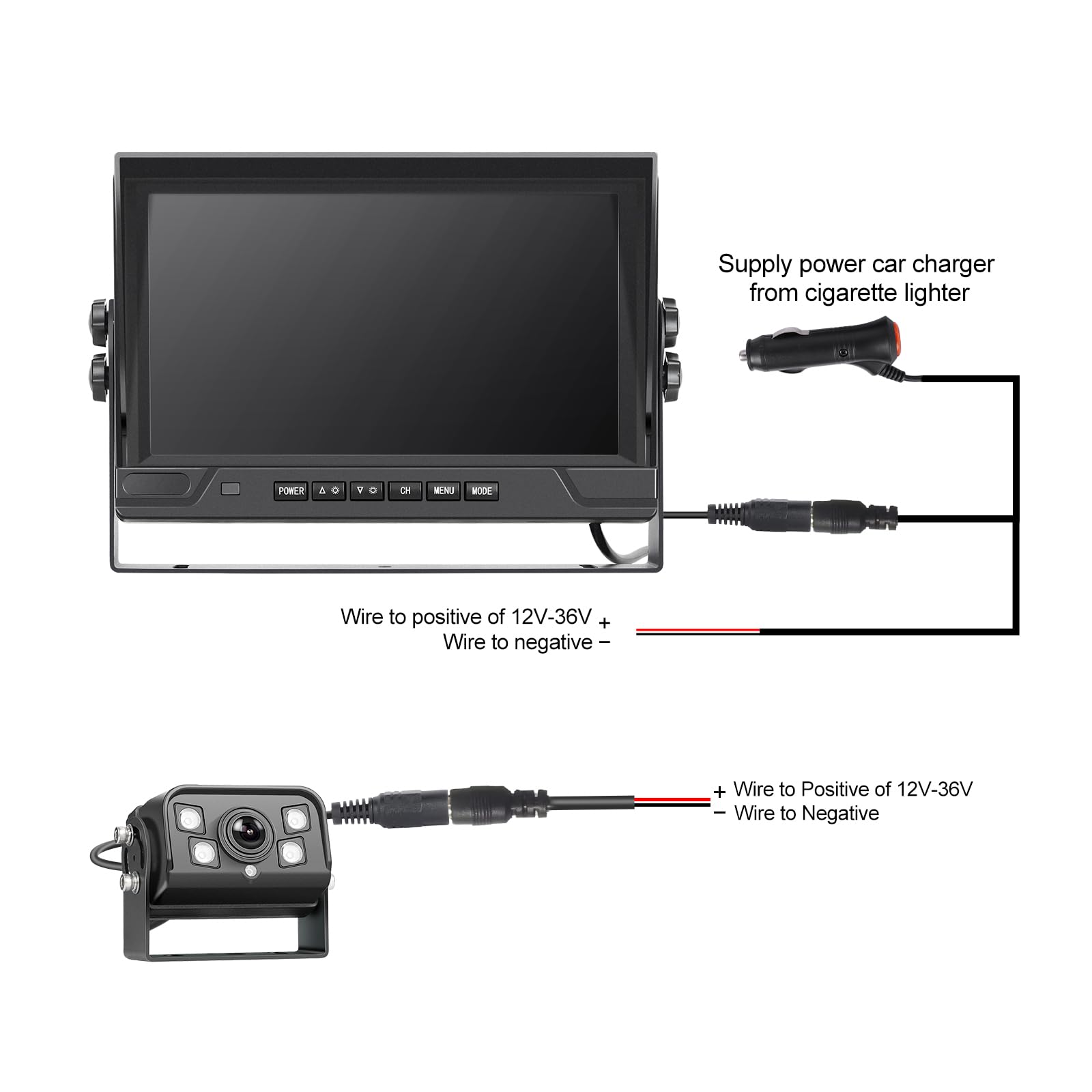 Podofo 2 caméras de recul sans Fil avec écran 9" IPS, caméras de recul HD pour Camion, remorque, Camping-Car, Bus, Enregistrement en Boucle, IP68, étanche BSD Dash Cam