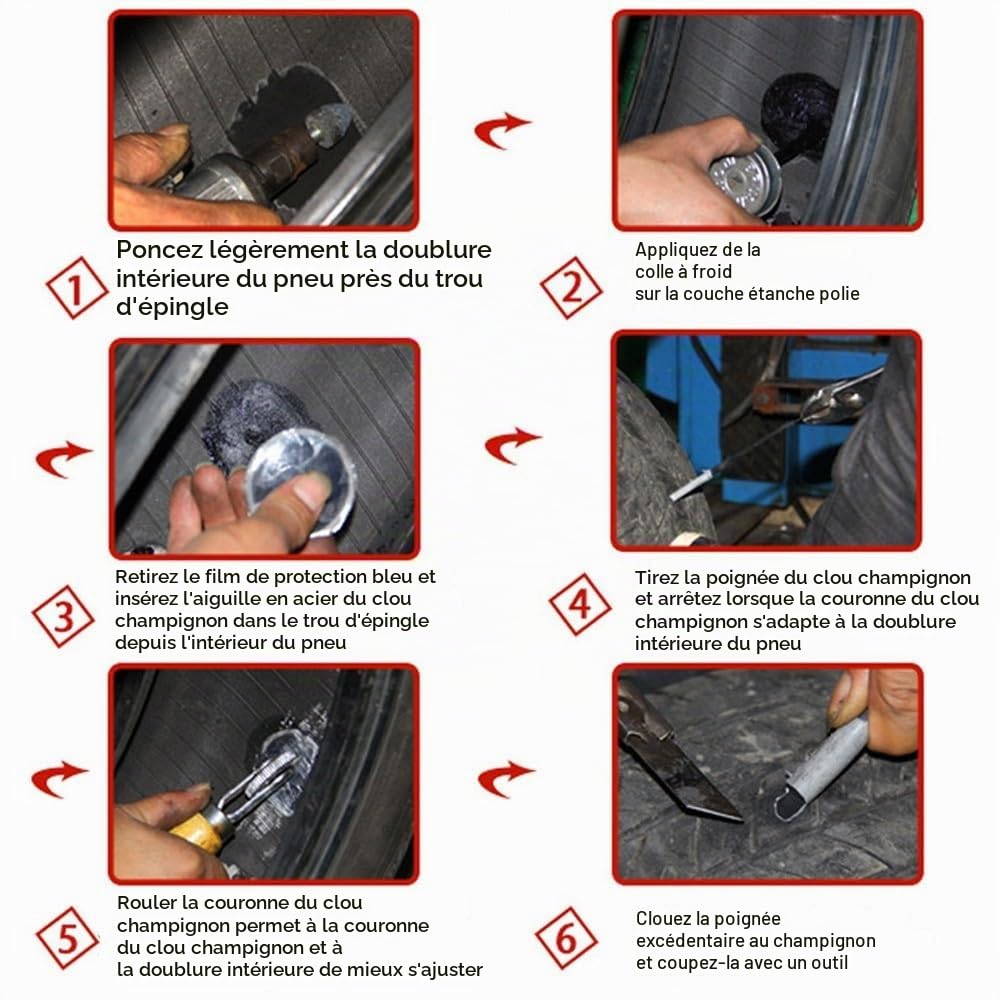 MiOYOOW 20PCS Kit Patchs Réparation de Crevaison, Réparation de Pneu Patchs Plug Tubeless Champignon Nail Patchs Gomme pour Voiture Moto Vélo