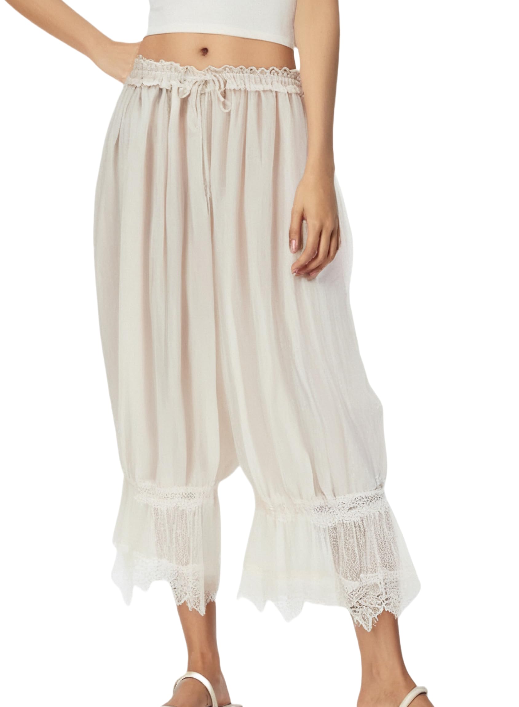 Pantaloni lunghi da donna in pizzo con volant ricamati sottoveste pantaloni vittoriani vintage zucca pantaloni corti pantaloni pigiama