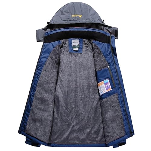 DAFENP Chaqueta de Esquí Impermeable Hombre Lana Cazadora Montaña Snowboard Invierno Cálida Antiviento Abrigos con Capucha Desmontable Exterior CFY815M-DenimBlue-M - imagen 3