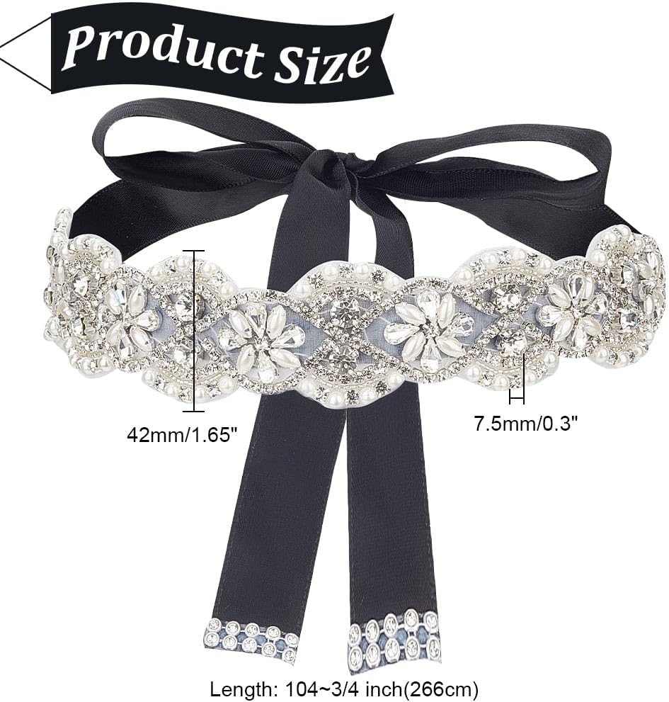 1 Pc Black Rhinestone Wedding Dress Belt, 104-3/4 Inch(266cm) Ribbon Wedding Sash Handmade Bridal Belt for Wedding Dress2