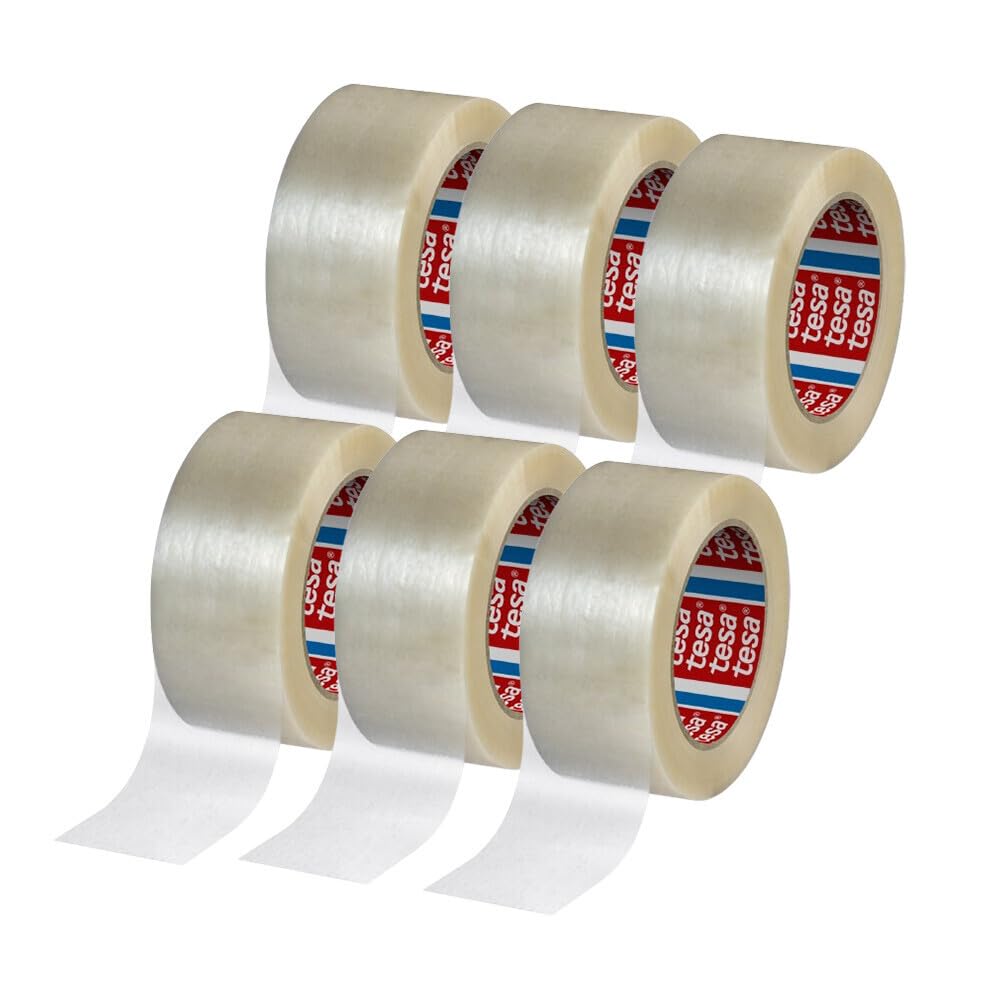 tesa PET Parcel Tape - Parcel Tape with Strong Hold - Tear-Resistant Tape for Light to Medium Parcels - Packing Tape on Extra Long Roll - Transparent - 6 x Rolls - 132 m x 50 mm