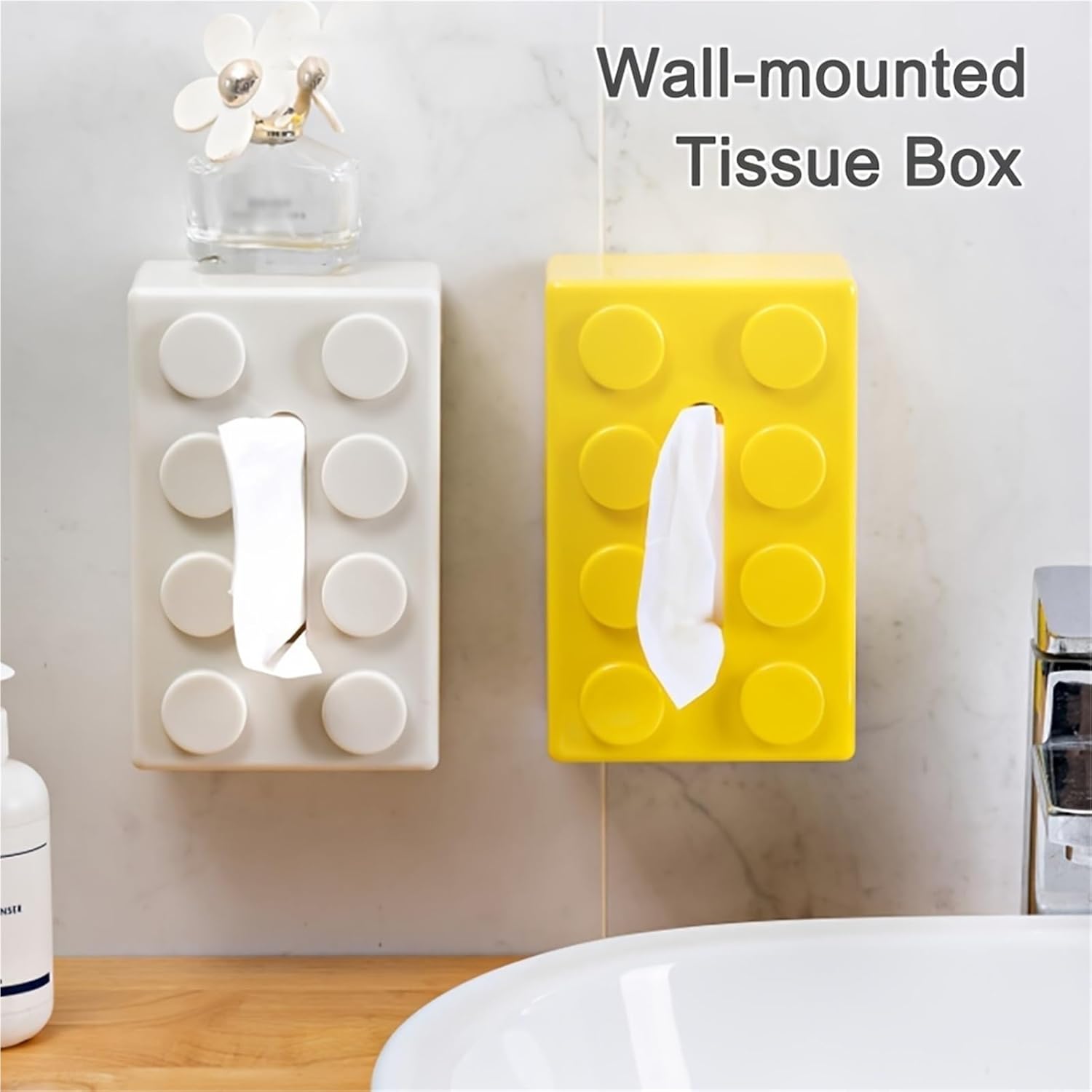 Building Block Design Wet Wipes Holder with Spring Storage Box for Bathroom Living Room Bedroom(White)