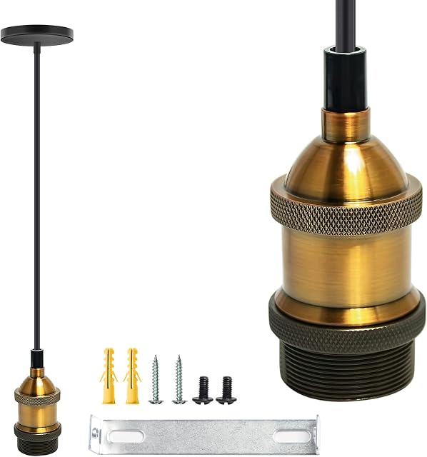Arofaue Vintage Ceiling Pendant Light Fitting, Retro E27 Lamp Holder Suspended Ceiling Light Fitting Ceiling Rose Kit, Antique Brass