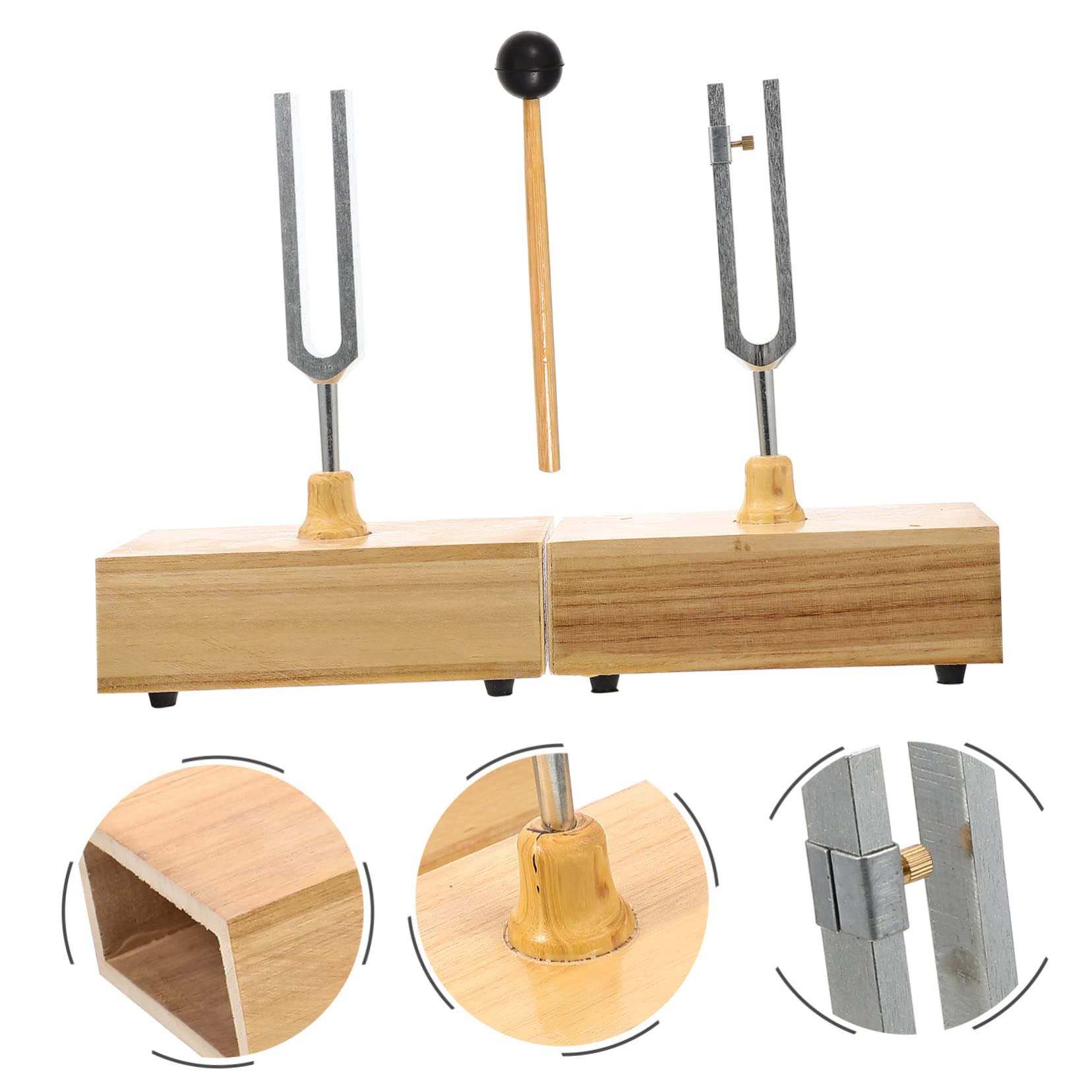ibasenice Set di 1 Diapason in Metallo da 440hz con Base di Legno e Martello, per Esperimenti di Acustica Fisica con Accordatura Precisa e Posizionamento Stabile