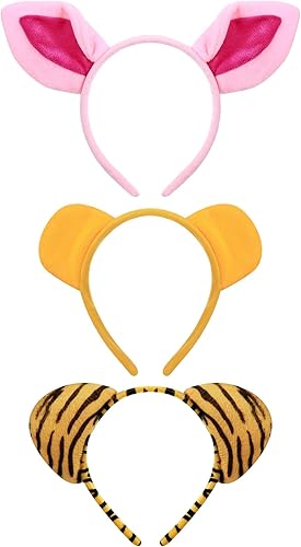 Cindeer Diadema de 3 piezas de zoológico para disfraz de orejas de animales de zoológico, selva, safari, felpa, para adultos, niños, fiesta de
