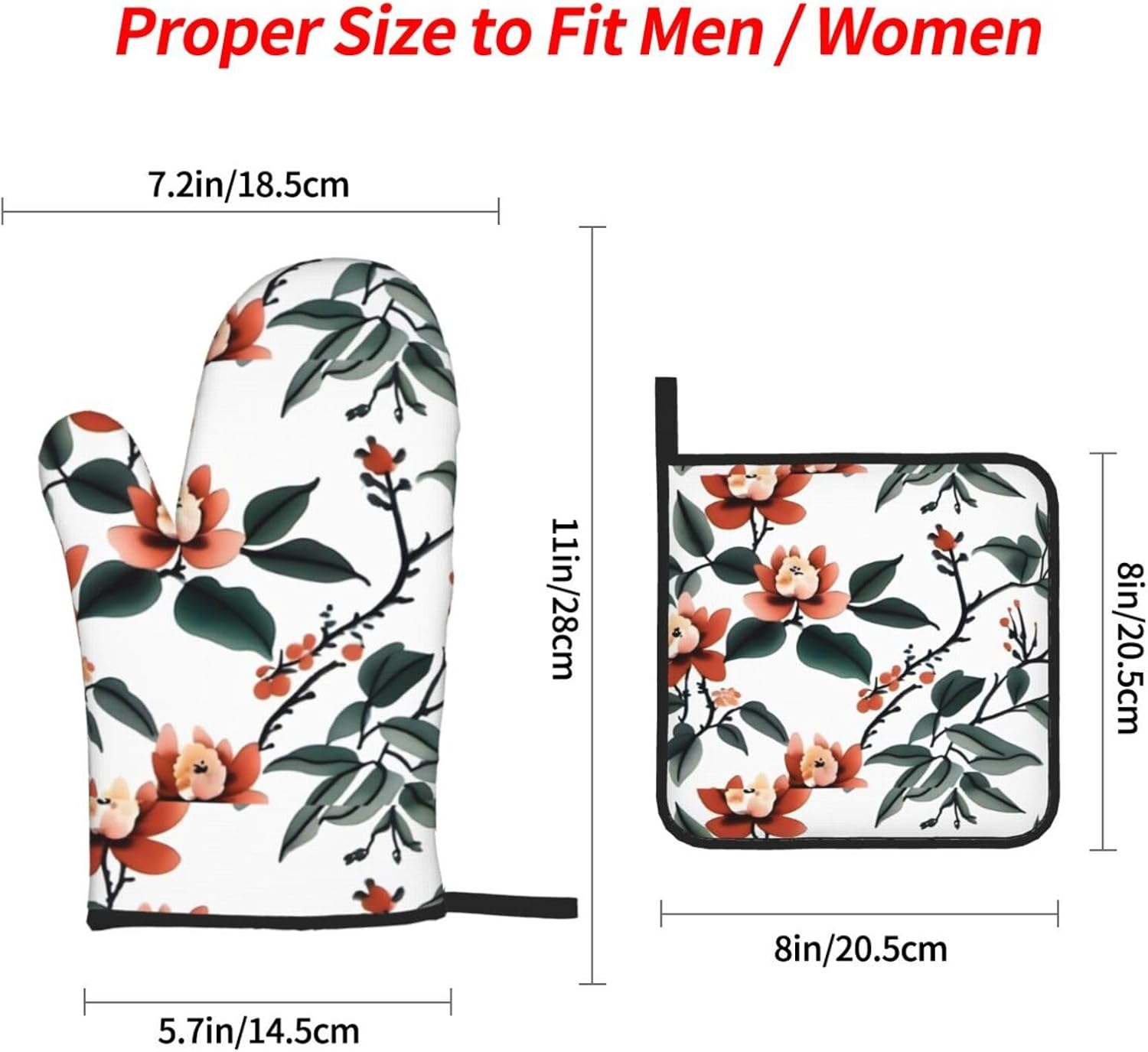 Flower Plants Prints Kitchen Covers: Waterproof Oven Layers for Safe Cooking & Easy Cleanup - 4 Piece Heat Protection Set