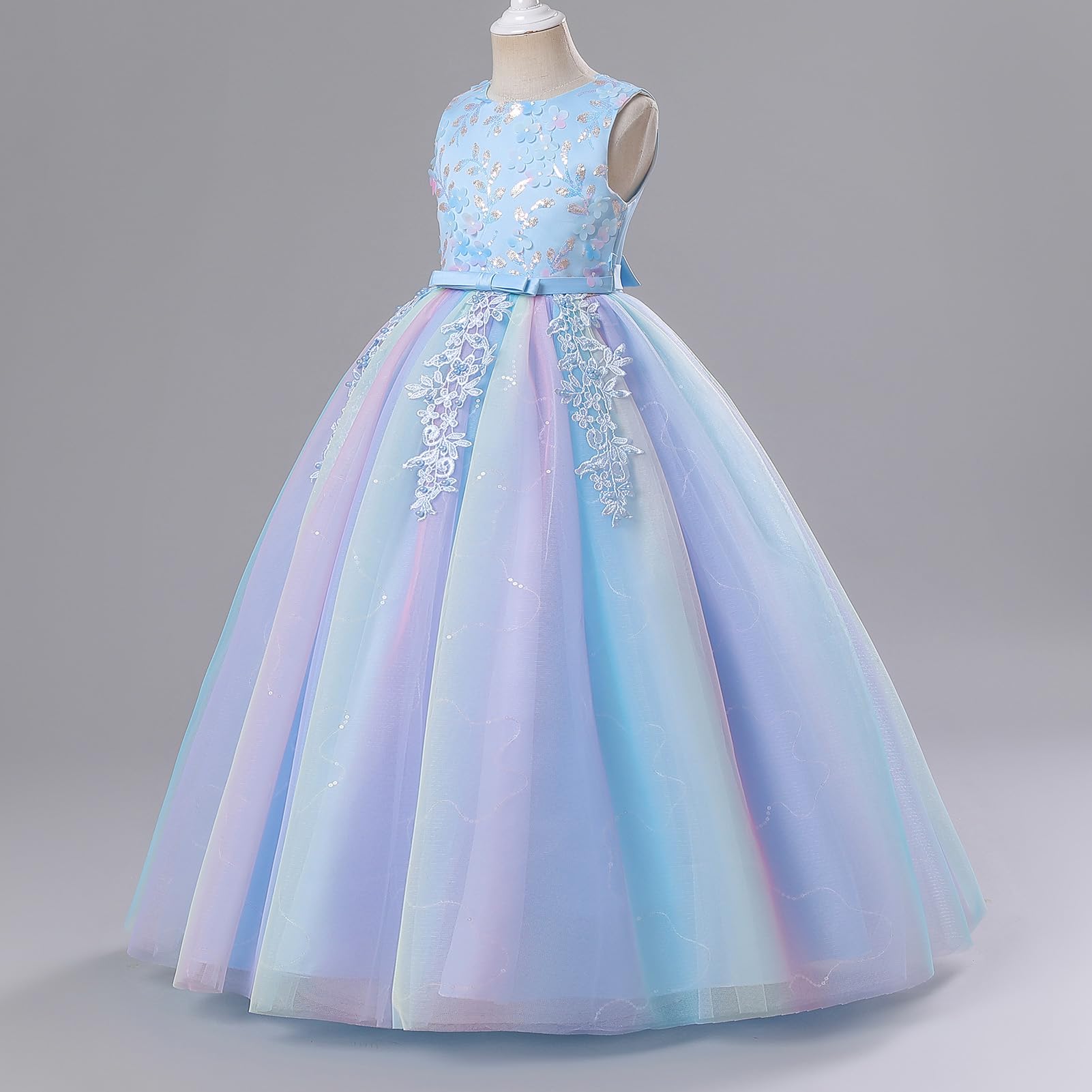 IBAKOM - Vestido de princesa para niñas, con lentejuelas brillantes sin mangas, 3D, flor con volantes de tul tutú, vestido de niña de flores, fiesta de boda, cumpleaños