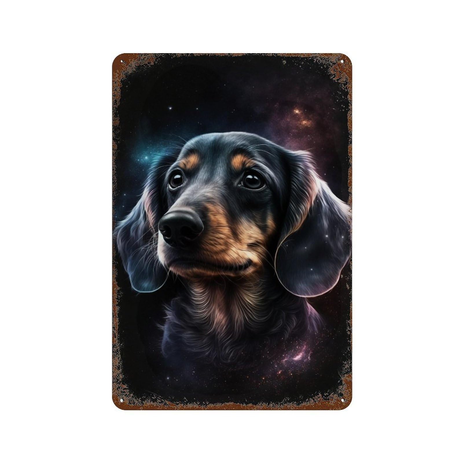 Galactic Dachshund Portrait -6 11.8"x7.9" Retro Metal Sign, Old School Wall Decor for Office, Studio And Wall Decor