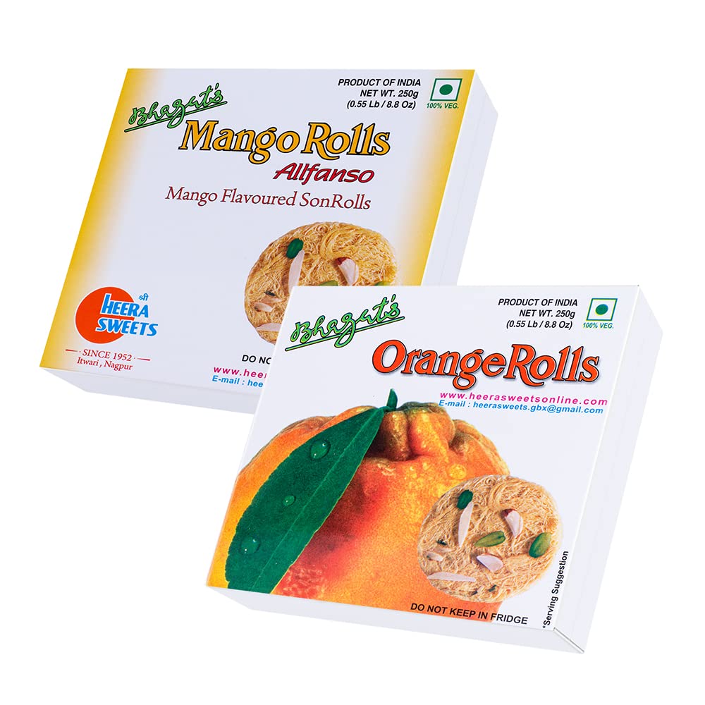 Bhagat’s Heera Sweets Son Roll Combo Mango & Orange 250g Each | Premium Indian Son Rolls Mithai from Nagpur | Perfect Diwali Sweets, Festive Gifts & Hampers | Traditional Indian Mithai