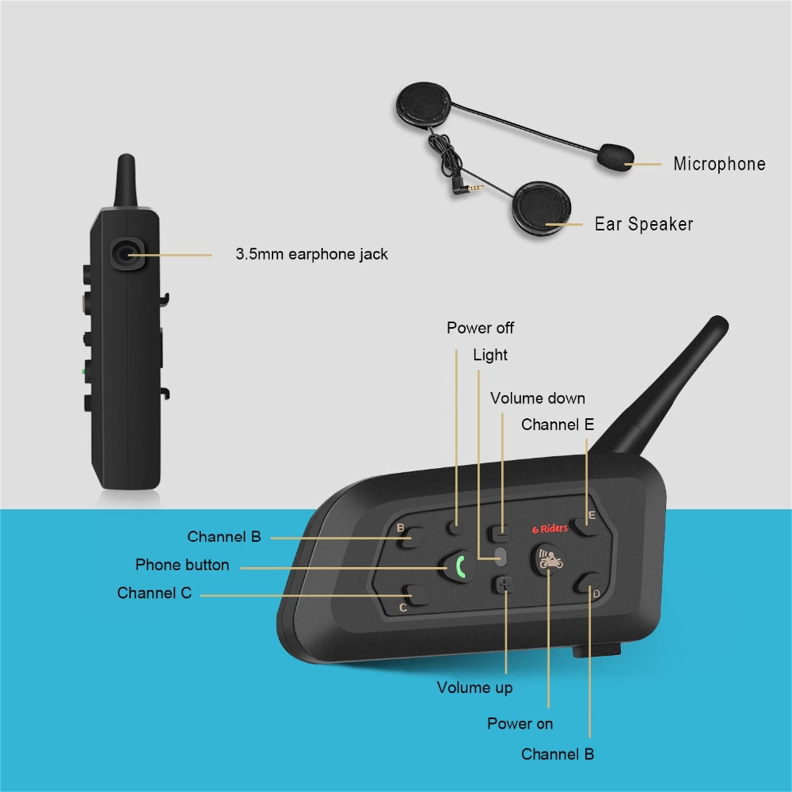 Cuffie Interfono Bluetooth Per Casco Da Moto, Con Chiamata in Vivavoce E Funzione Di Riduzione Del Rumore, Collega Fino A 6 Motociclisti Per Sci Motociclistico Impermeabile