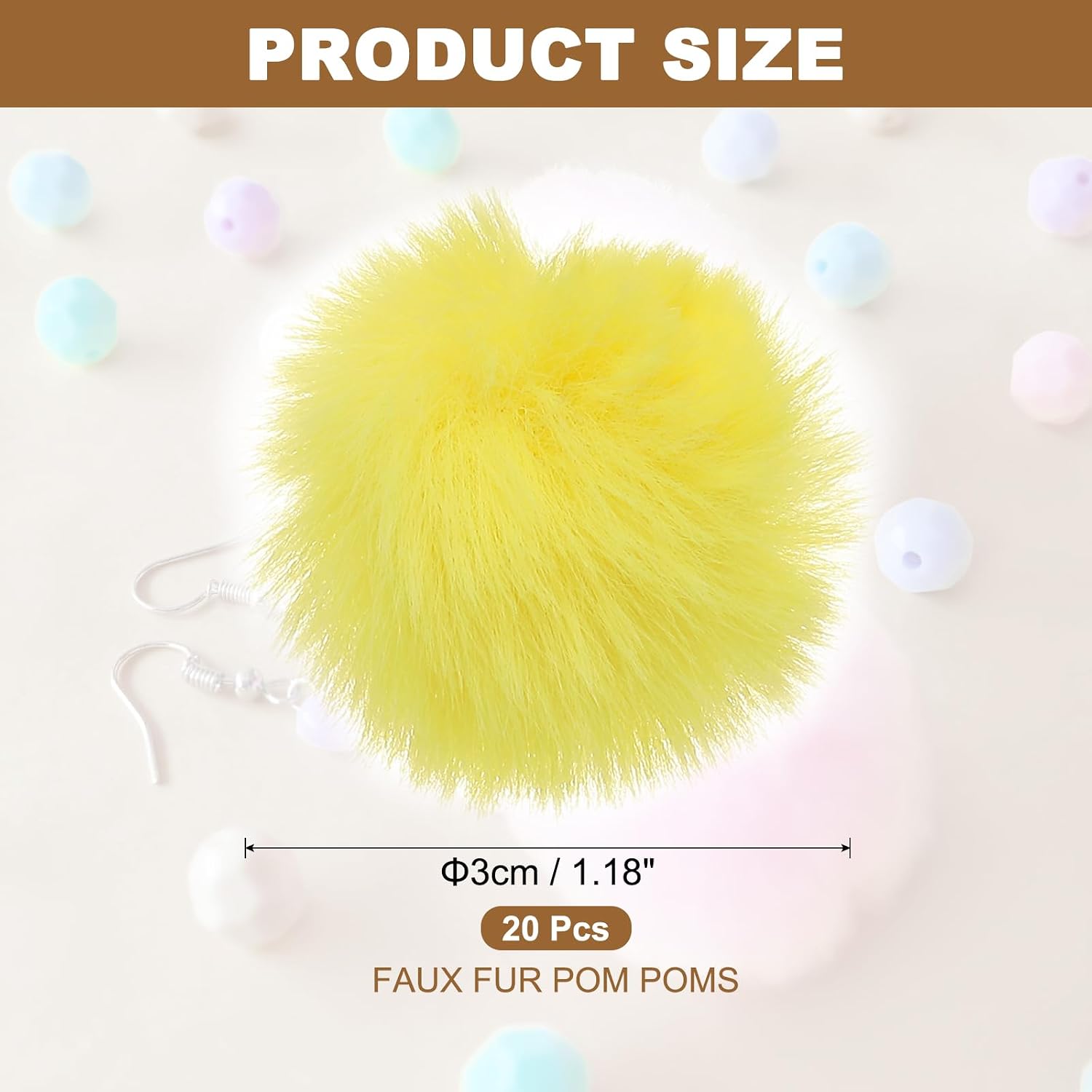 PATIKIL Faux Fur Pom Poms for Hats, 20 Pcs Fluffy Soft Fur Poms Balls with Elastic Loop for Keychain Knitting Hats DIY Scarves Gloves Bag Christmas, Yellow