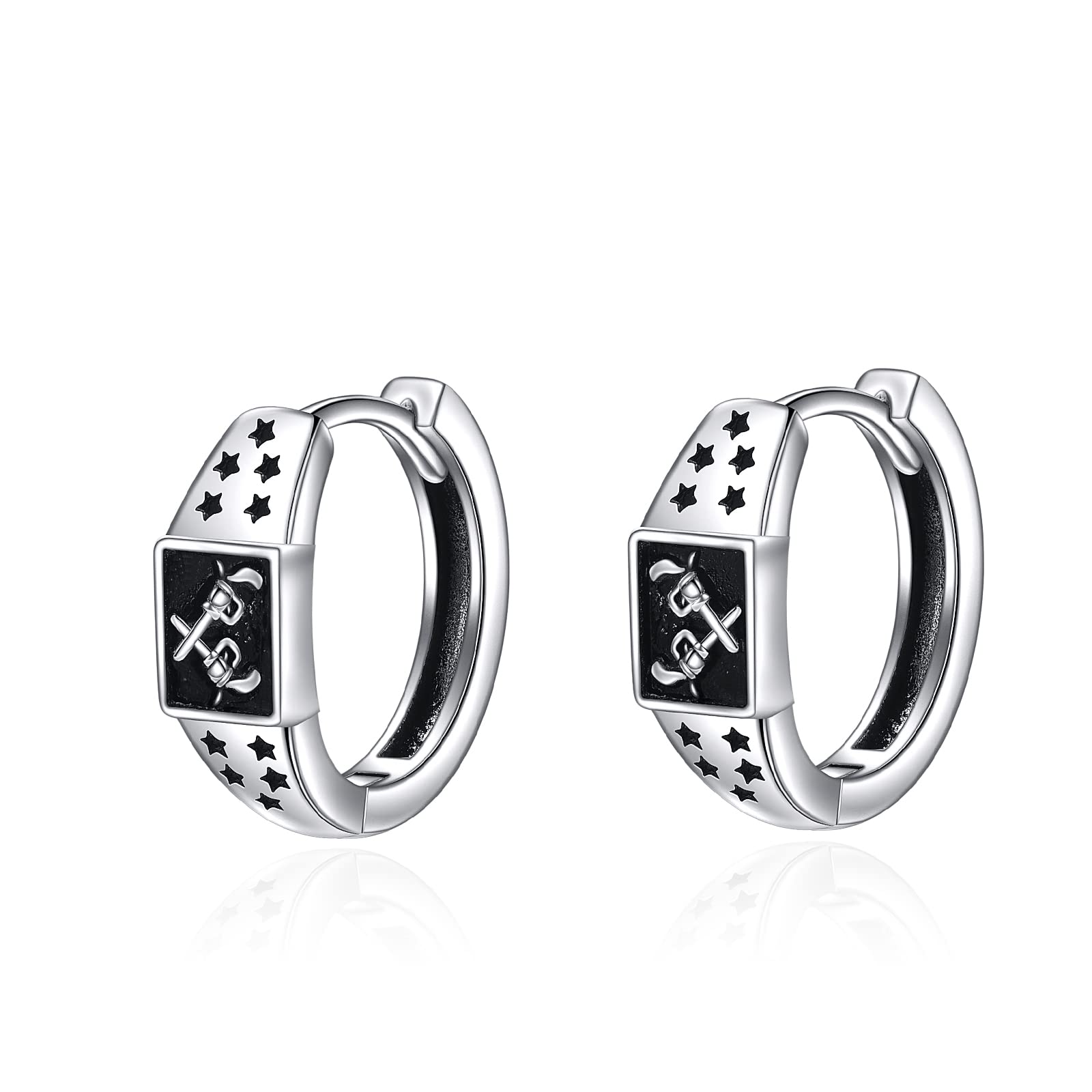 POPLYKE Orecchini a cerchio con nodo celtico nero, in argento Sterling 925, stile vintage, gotico, punk, rock, da uomo