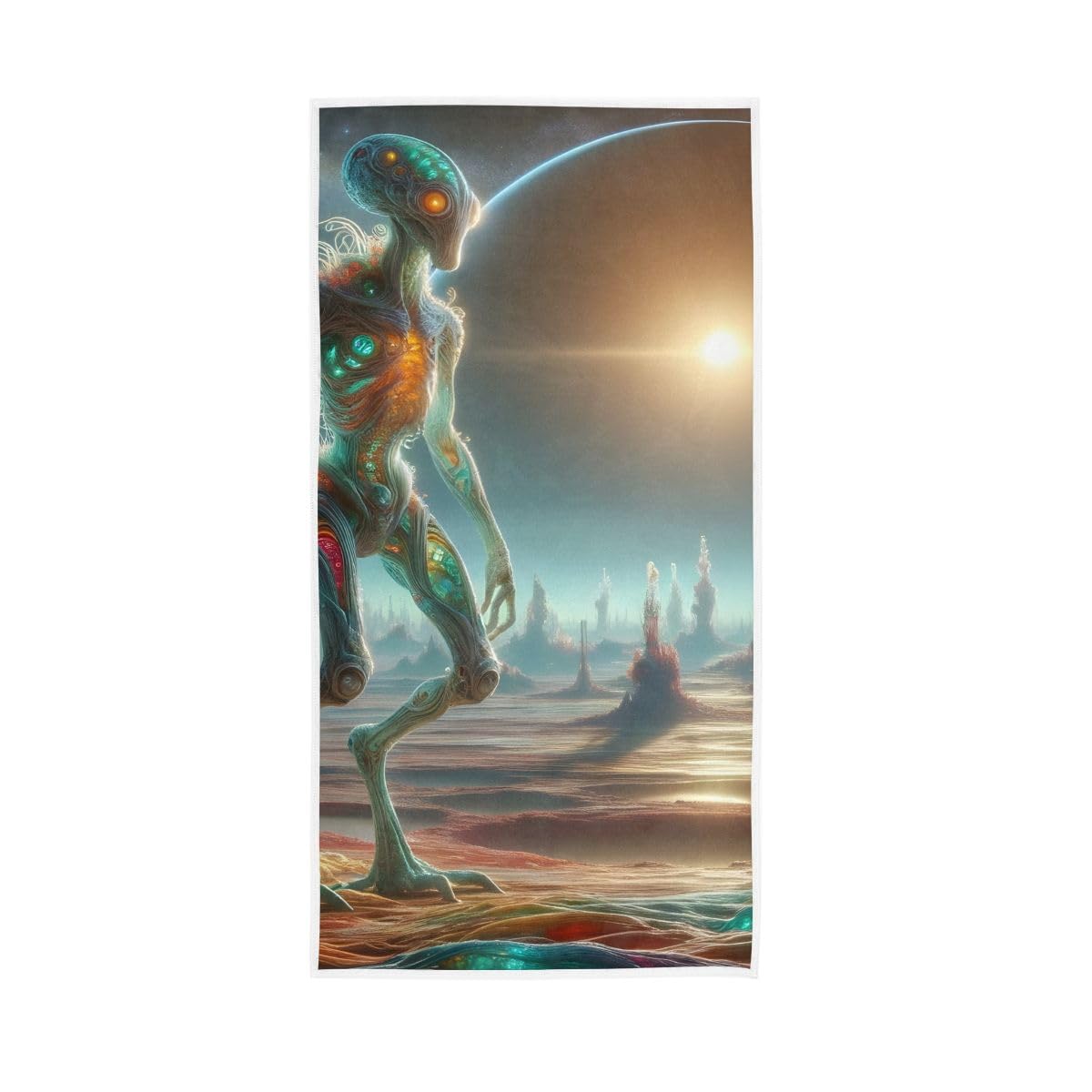 LSRCPD Alien Theme Hand Towel, 15 x 30 Inches, Soft Highly Absorbent Towels for Bathroom Gym Hotel