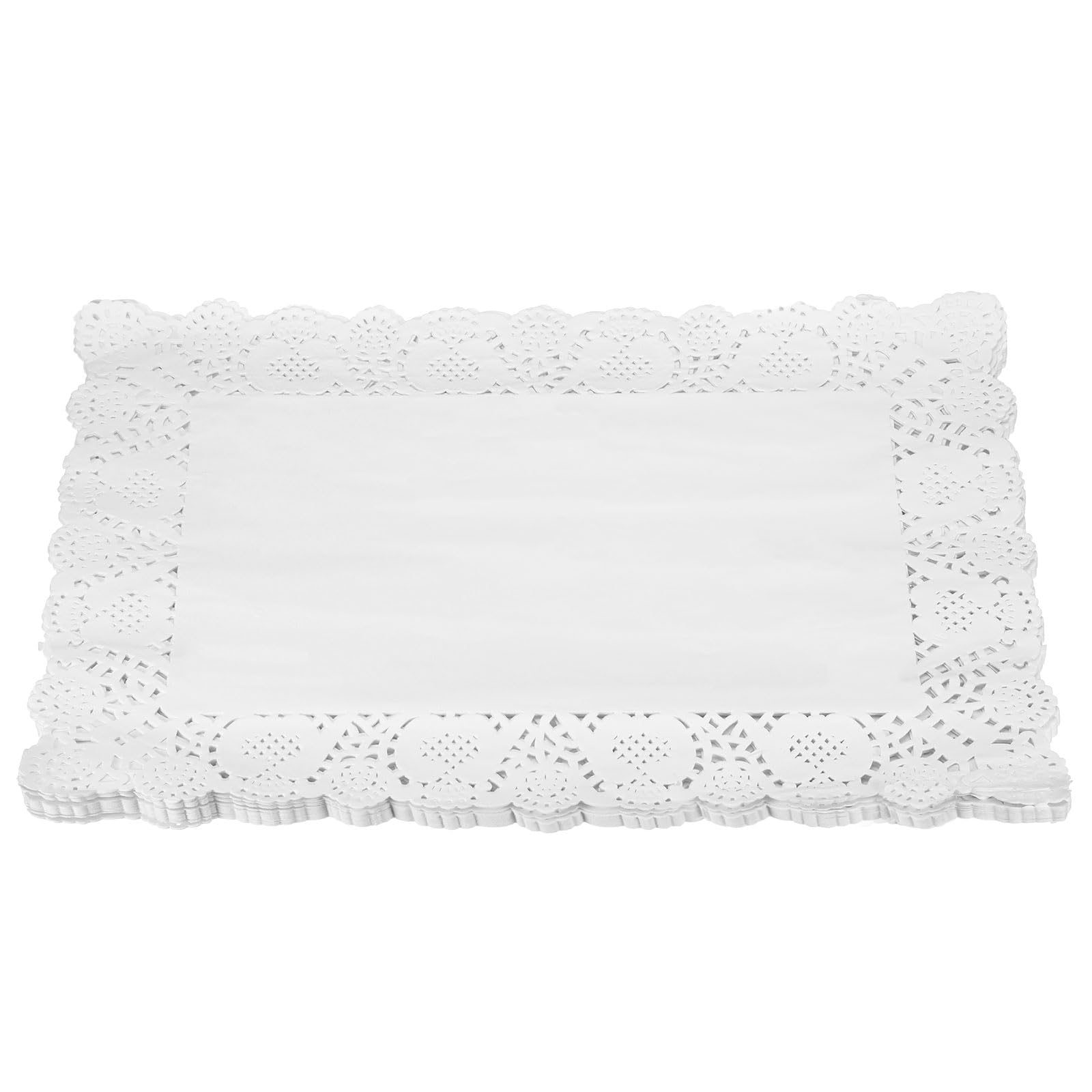 Sourcing Map Lot de 50 napperons rectangulaires jetables en papier dentelle blanche 30,5 x 40,6 cm pour mariage, anniversaire, gâteaux, desserts